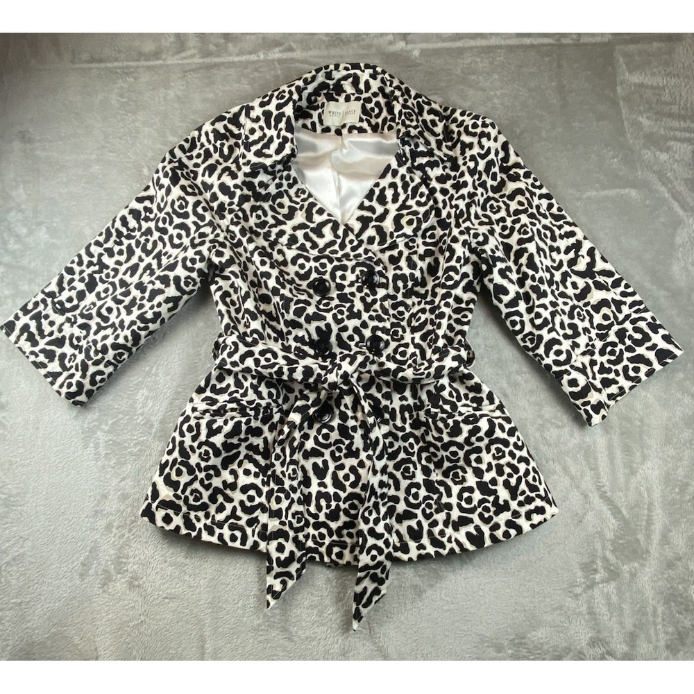 White House Black Market Pea Coat Women's Small Leopard Print Double Breasted